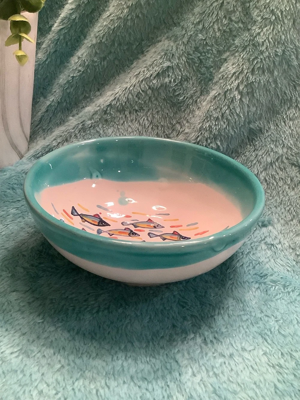 Taormina Italy Handcrafted Ceramic Turquoise Fish1 Serve Bowl NWT 5.25x5.25x2.5”